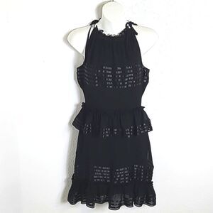 Gianni Bini Black Dress, Satin Ribbon Accents, Ruffles,Halter Top w/Ties, Size 0